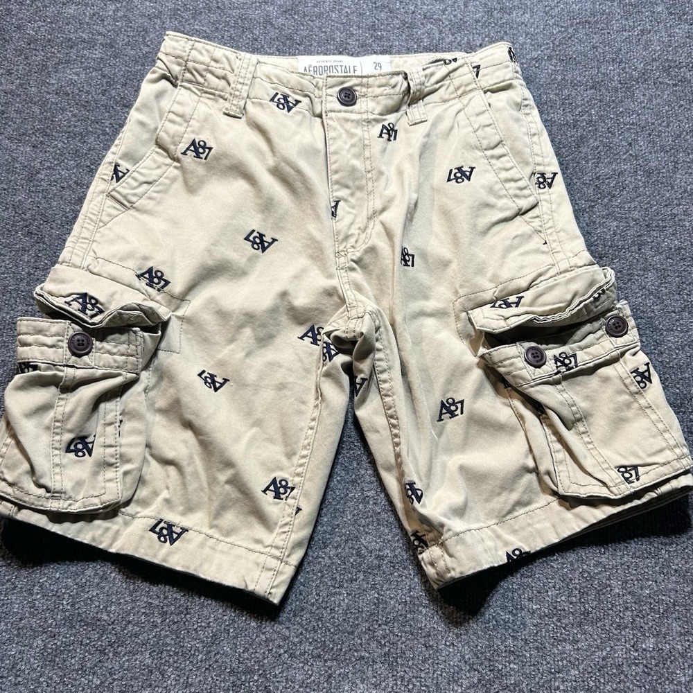 Aeropostale Shorts Mens 29 Tan Cargo Workwear AOP Skater Paratrooper Y2K